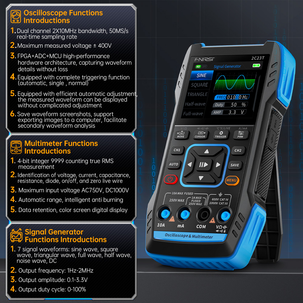 2C23T 3-in-1 Digital Oscillosc - огляд і ціна Fnirsi Digital Oscilloscope Handheld